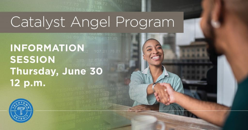 Women shaking hands with a potential member of the Catalyst Angel Program