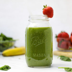 Final edited image of green protein smoothie drink