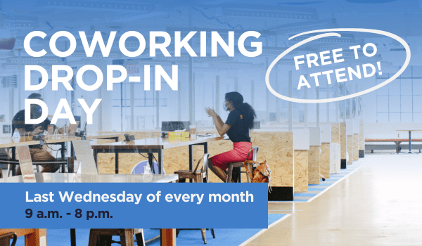 graphic promoting TechTown's Coworking drop-in day that occurs the last Wednesday of every month