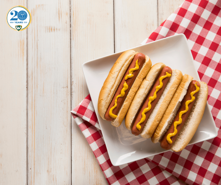 An image of three hot dogs on a plate