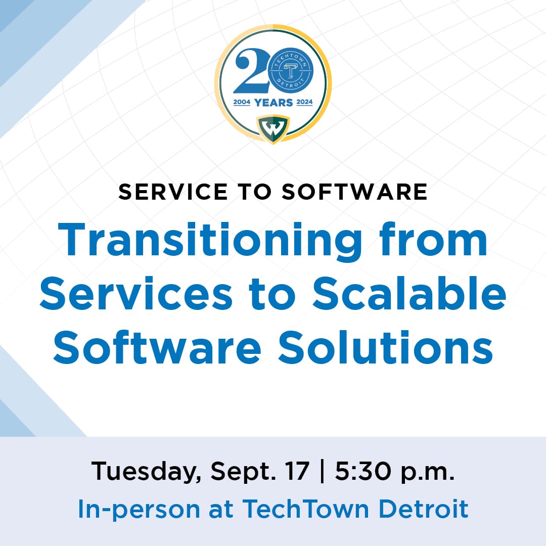 Promotional graphic that reads "Service to Software Transitioning from services to scalable software solutions. Tuesday, Sept. 17 5:30 p.m."