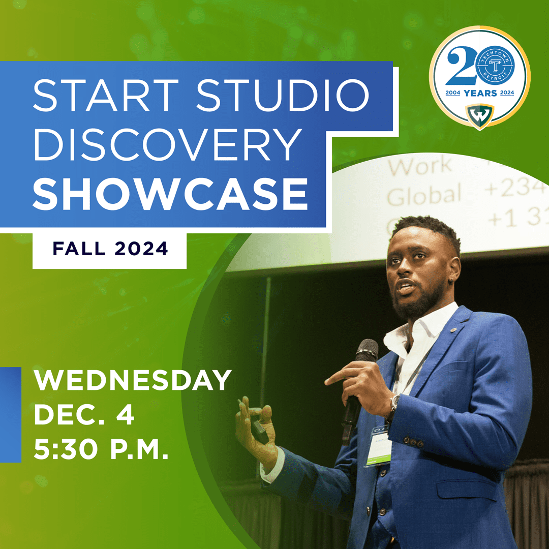 A promotional graphic that reads "Start Studio Discovery Showcase Fall 2024. Wednesday, Dec. 4 at 5:30 p.m."