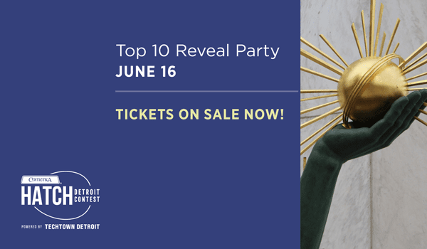 Top 10 Reveal party graphic with spirit of Detroit Hand