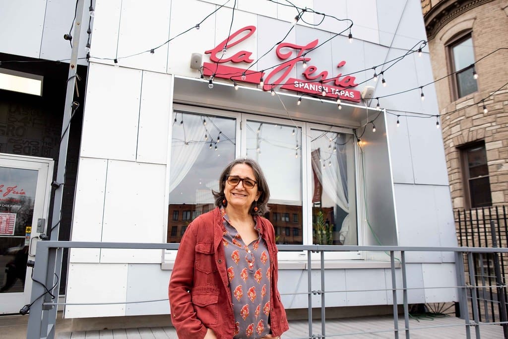 Pilar Baron Hidalgo, co-owner of La Feria, poses for a photograph outside the restaurant